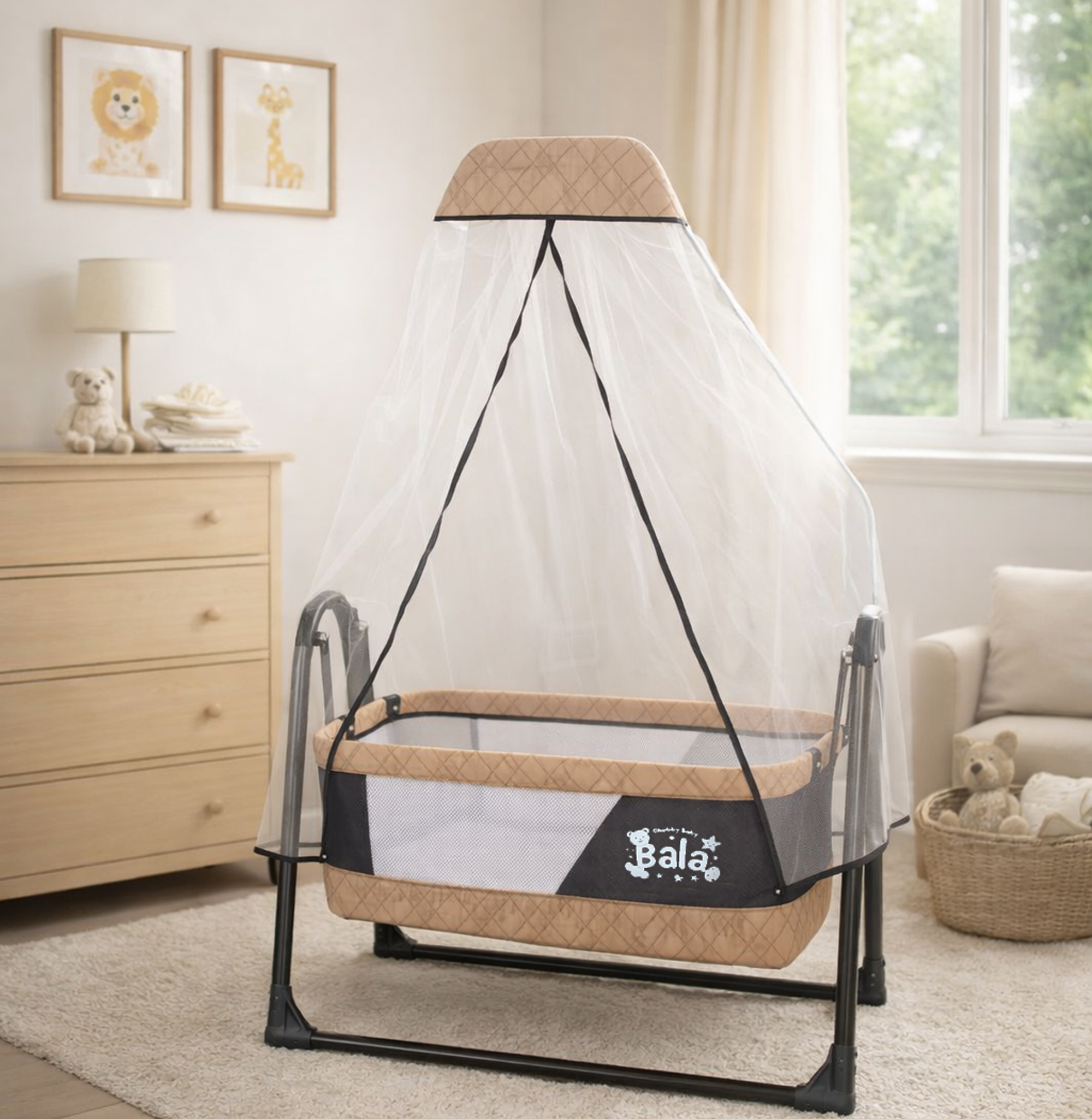 Bala Sallanır Sepet Beşik 5 Cm Sünger Yataklı Sallanır Bebek Beşiği