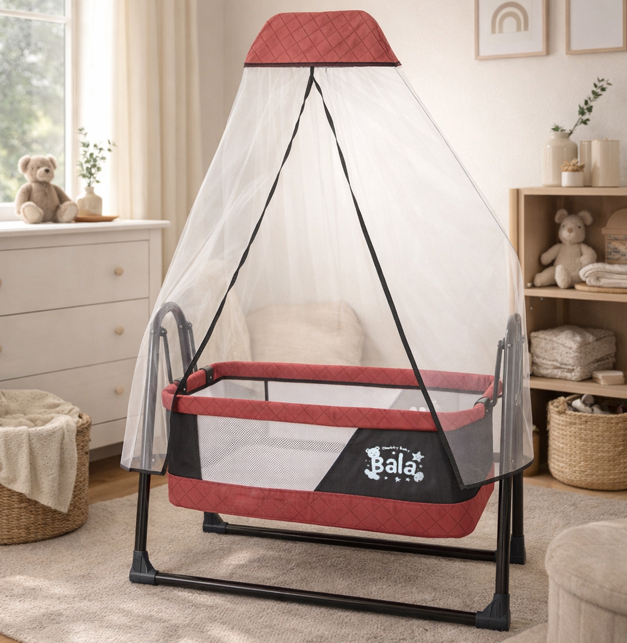 Bala Sallanır Sepet Beşik 5 Cm Sünger Yataklı Sallanır Bebek Beşiği