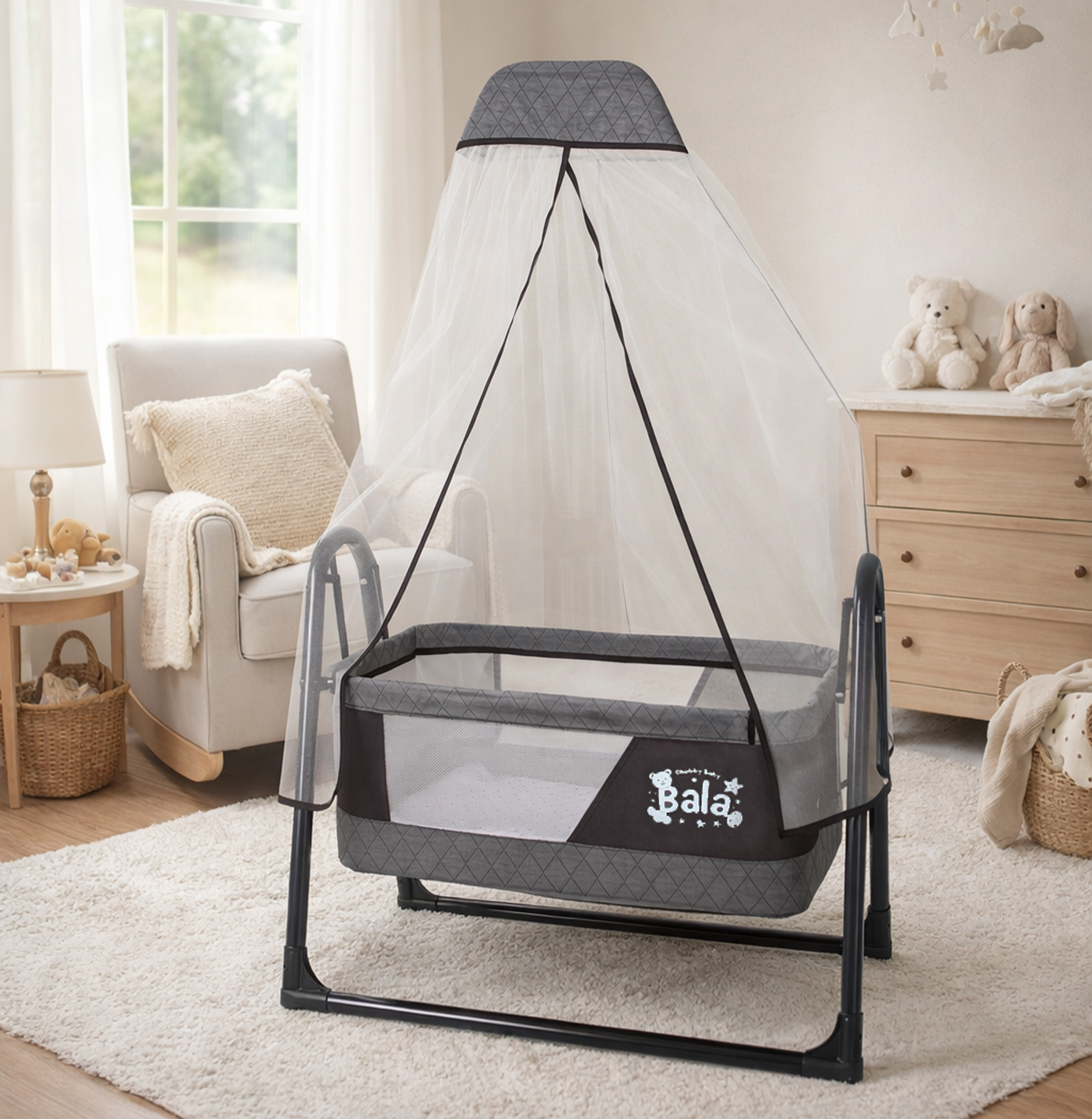 Bala Sallanır Sepet Beşik 5 Cm Sünger Yataklı Sallanır Bebek Beşiği