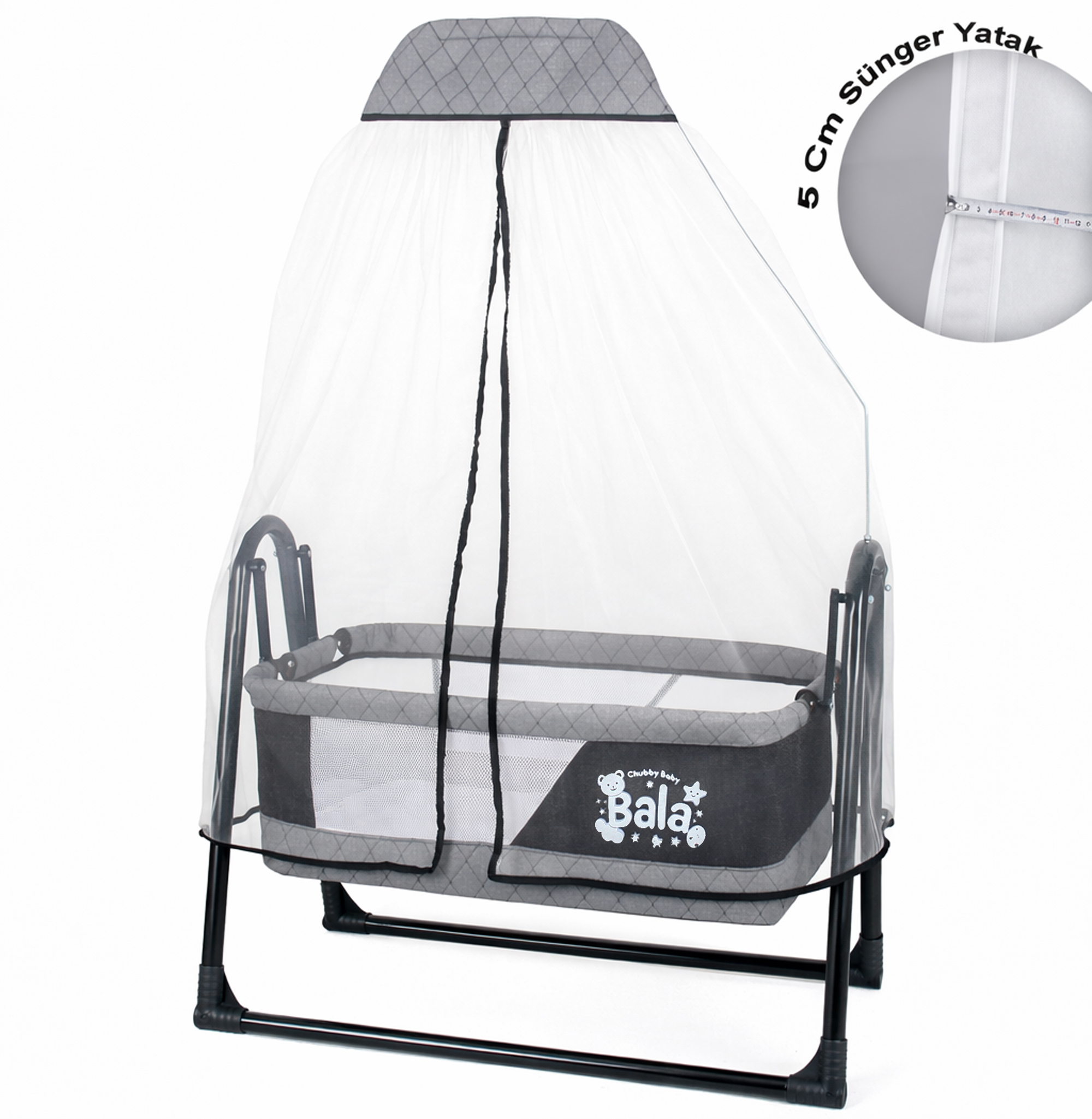 Bala Sallanır Sepet Beşik 5 Cm Sünger Yataklı Sallanır Bebek Beşiği