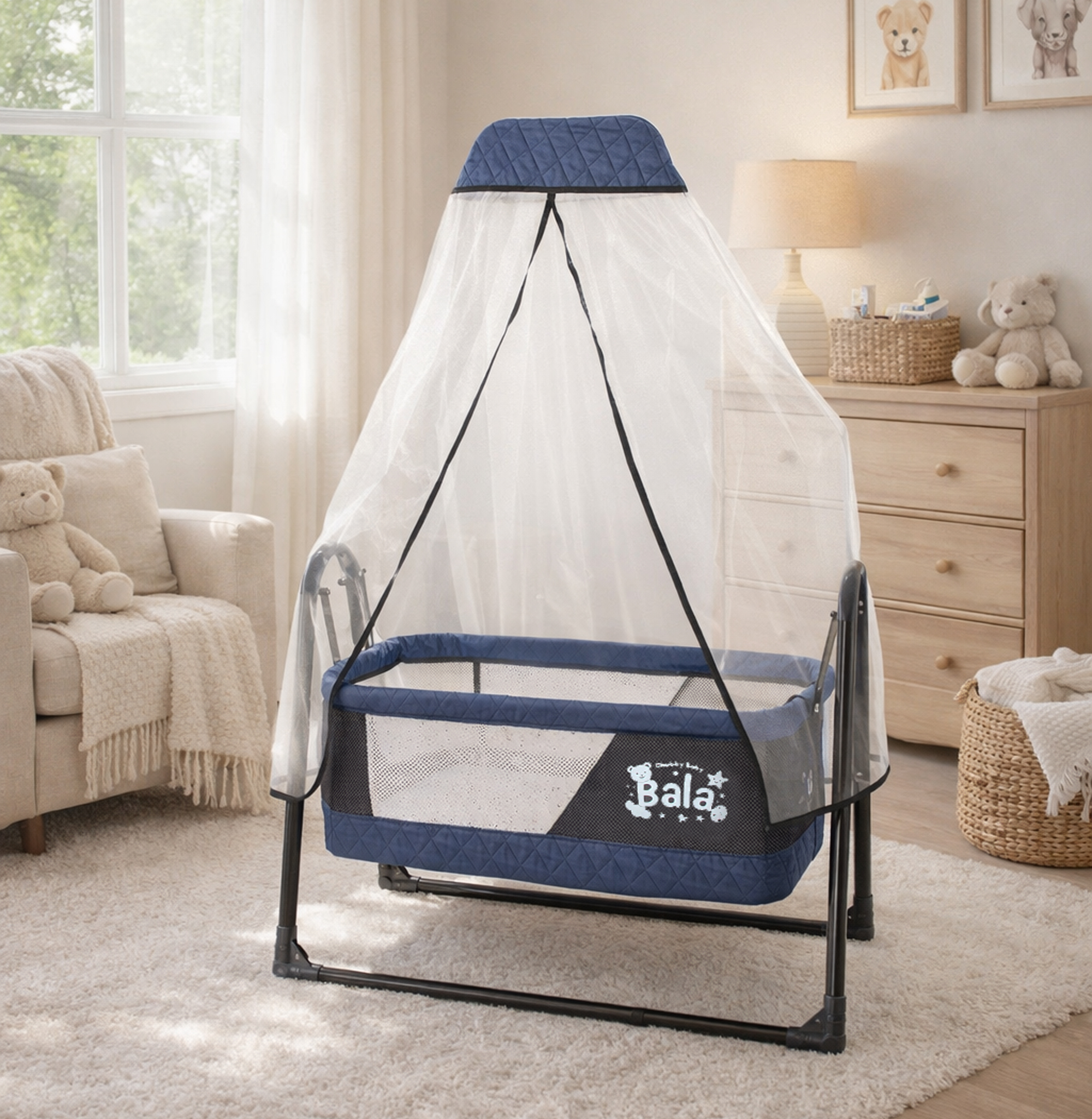 Bala Sallanır Sepet Beşik 5 Cm Sünger Yataklı Sallanır Bebek Beşiği