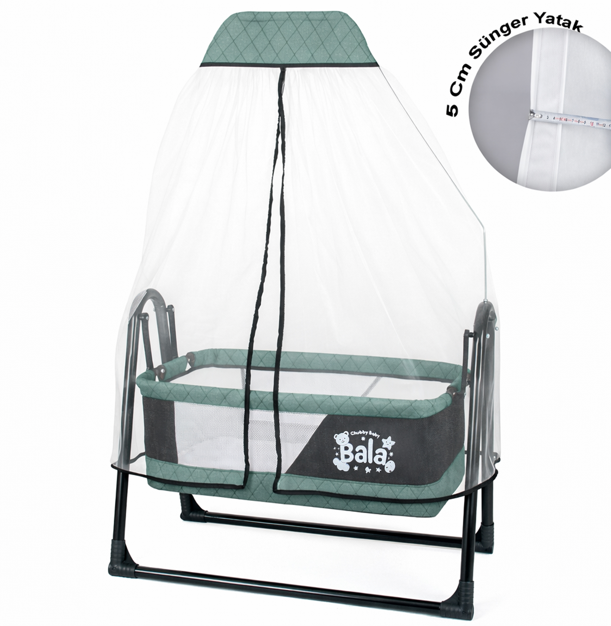 Bala Sallanır Sepet Beşik 5 Cm Sünger Yataklı Sallanır Bebek Beşiği