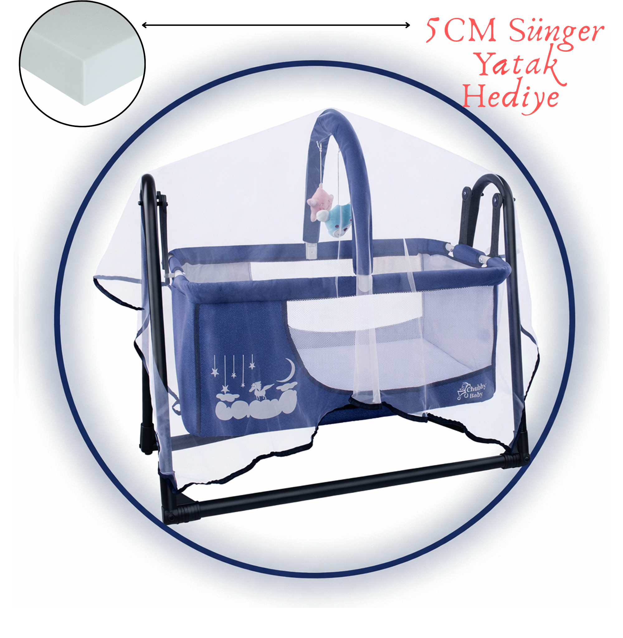 Candy Sepet Beşik Anne Yanı Portatif Beşik 5 CM Sünger YATAK