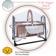 Müzikli Melodi Kutulu Candy Sepet Beşik – Sallanır, 2 Peluş Oyuncaklı Beşik