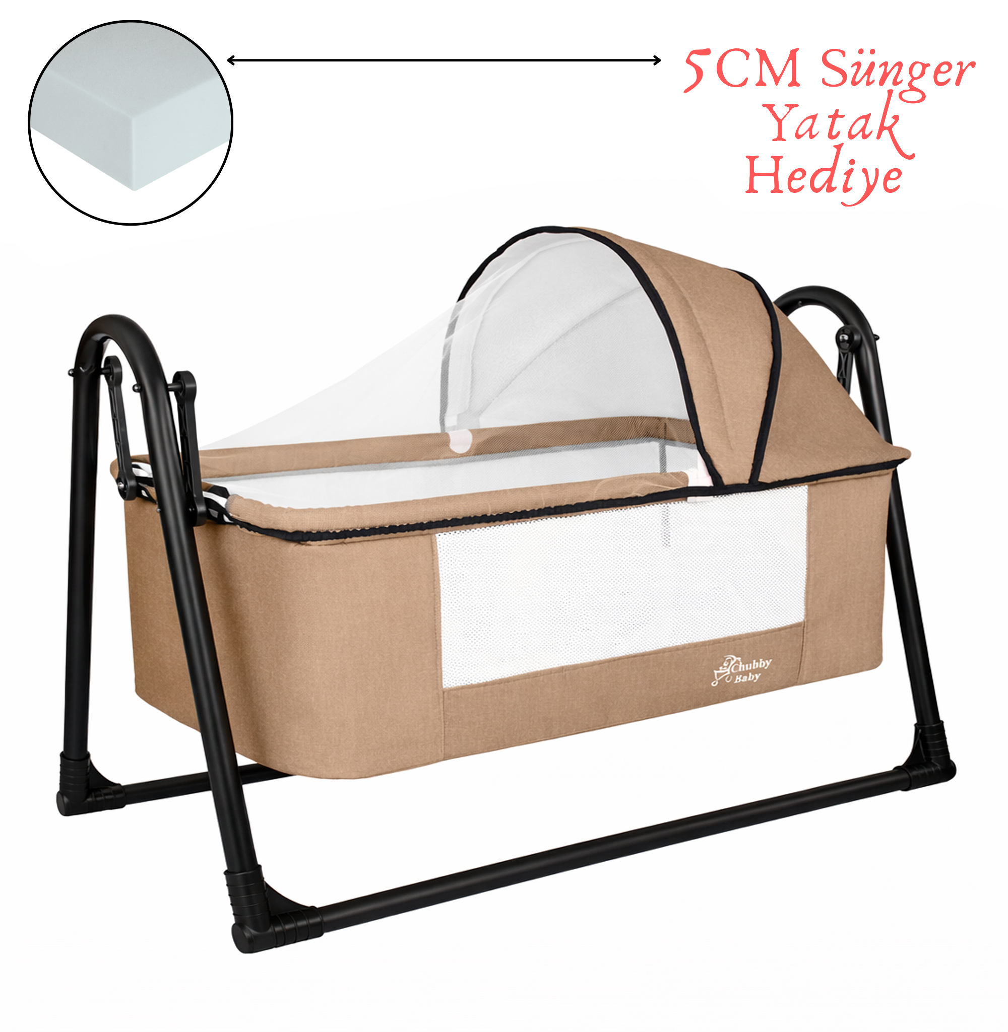 First Class Portatif Sepet Beşik Silinebilir Kumaş 5 CM SÜNGER YATAK