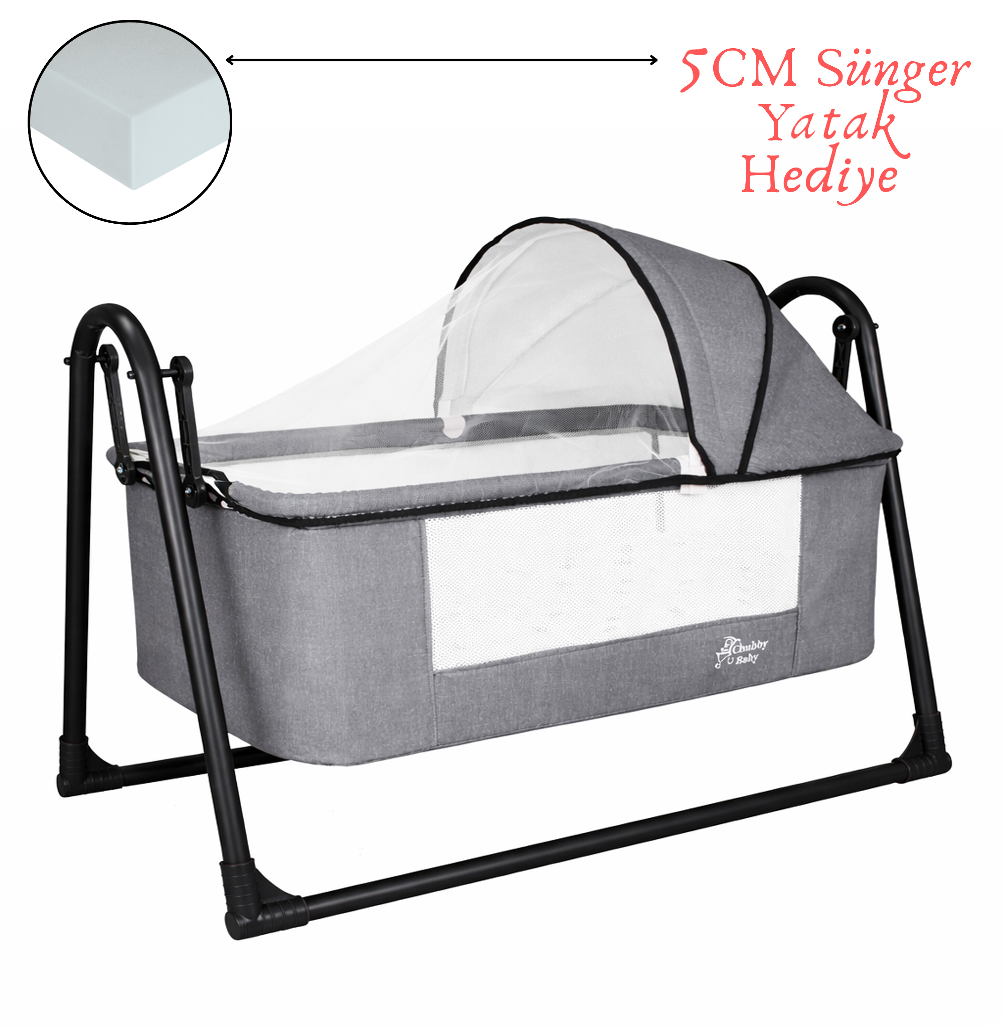 First Class Portatif Sepet Beşik Silinebilir Kumaş 5 CM SÜNGER YATAK