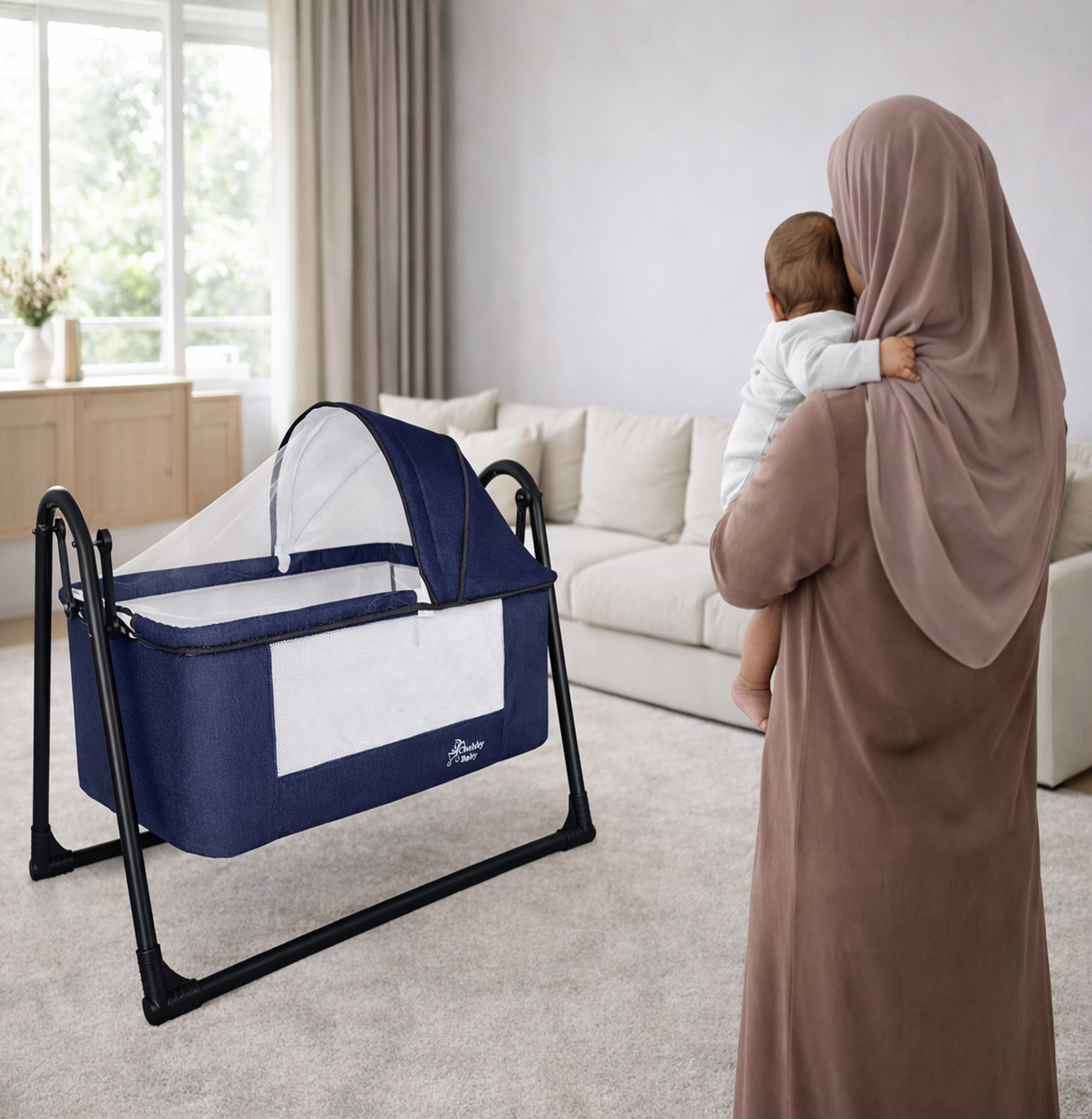 First Class Portatif-keten Tenteli Sepet Beşik Silinebilir Kumaş Lacivert