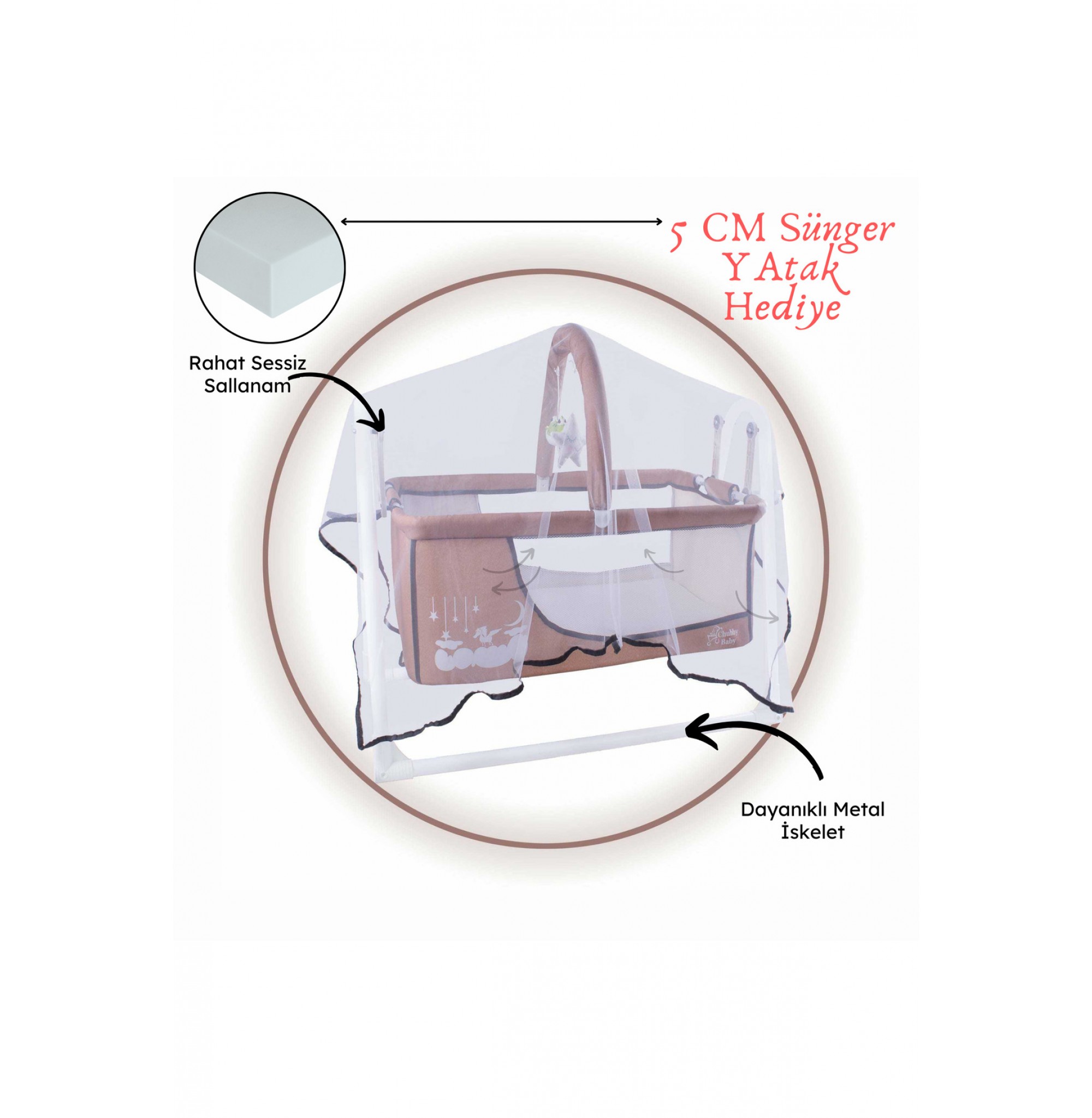 Candy Sepet Beşik Anne Yanı Portatif Beşik Bej