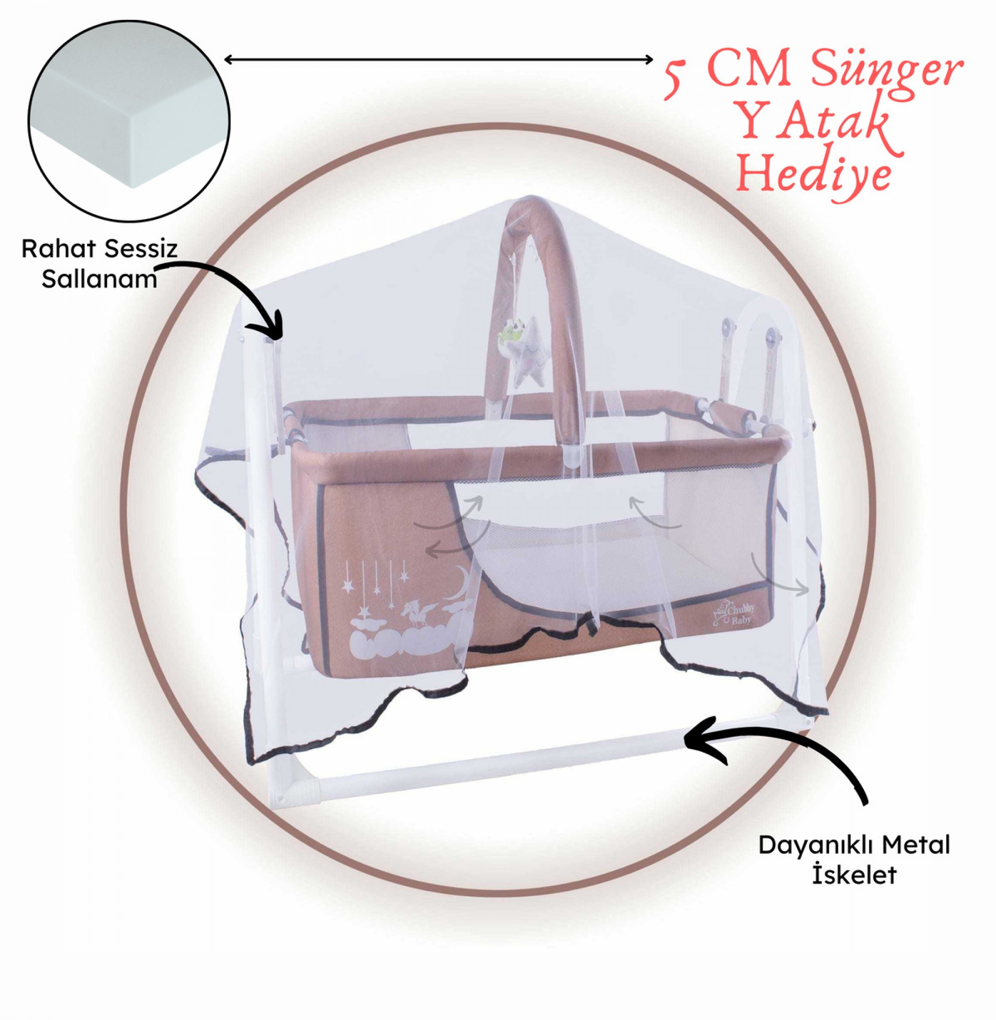 Candy Sepet Beşik Anne Yanı Portatif Beşik Bej