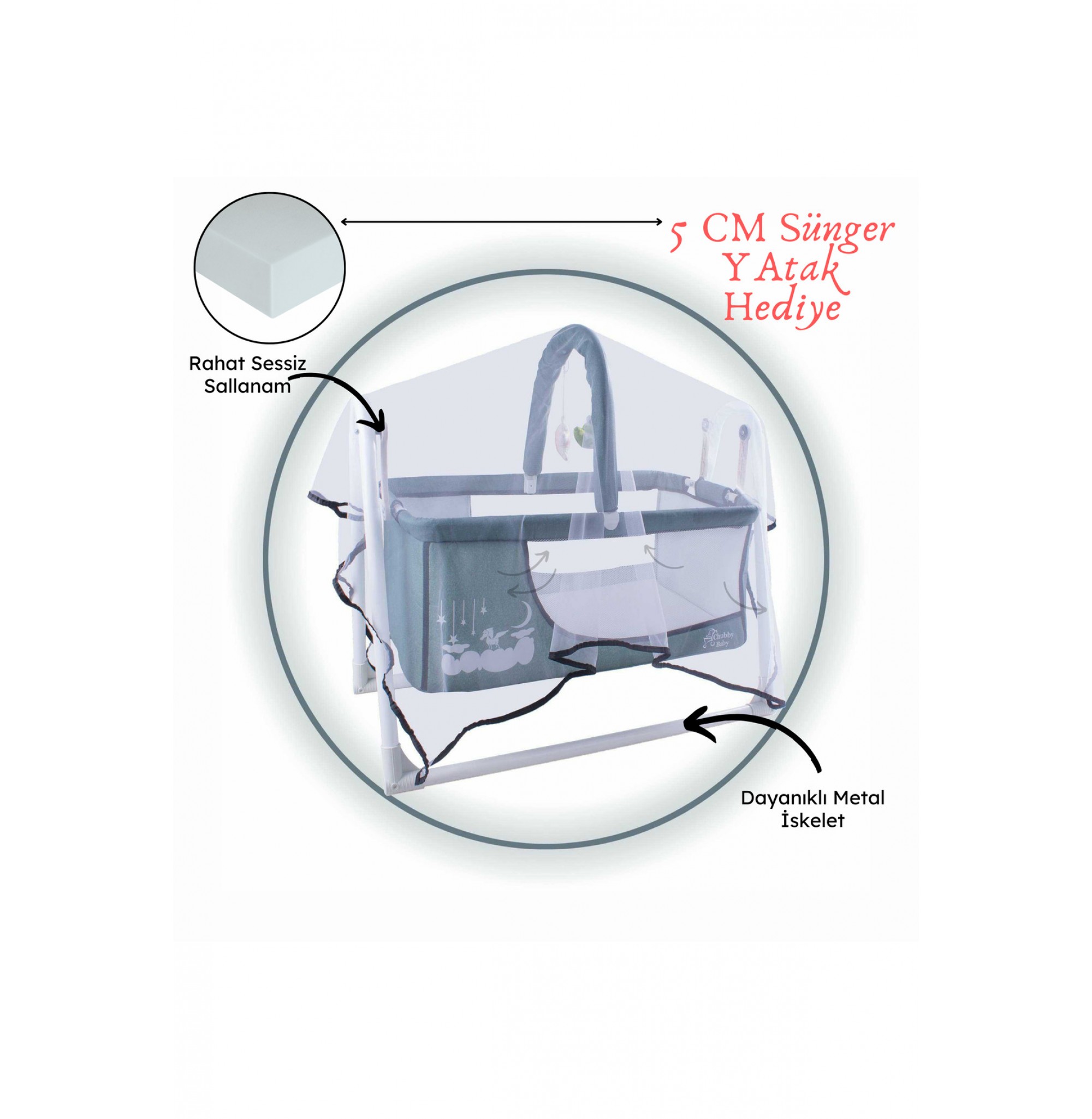 Candy Sepet Beşik Anne Yanı Portatif Beşik Yeşil