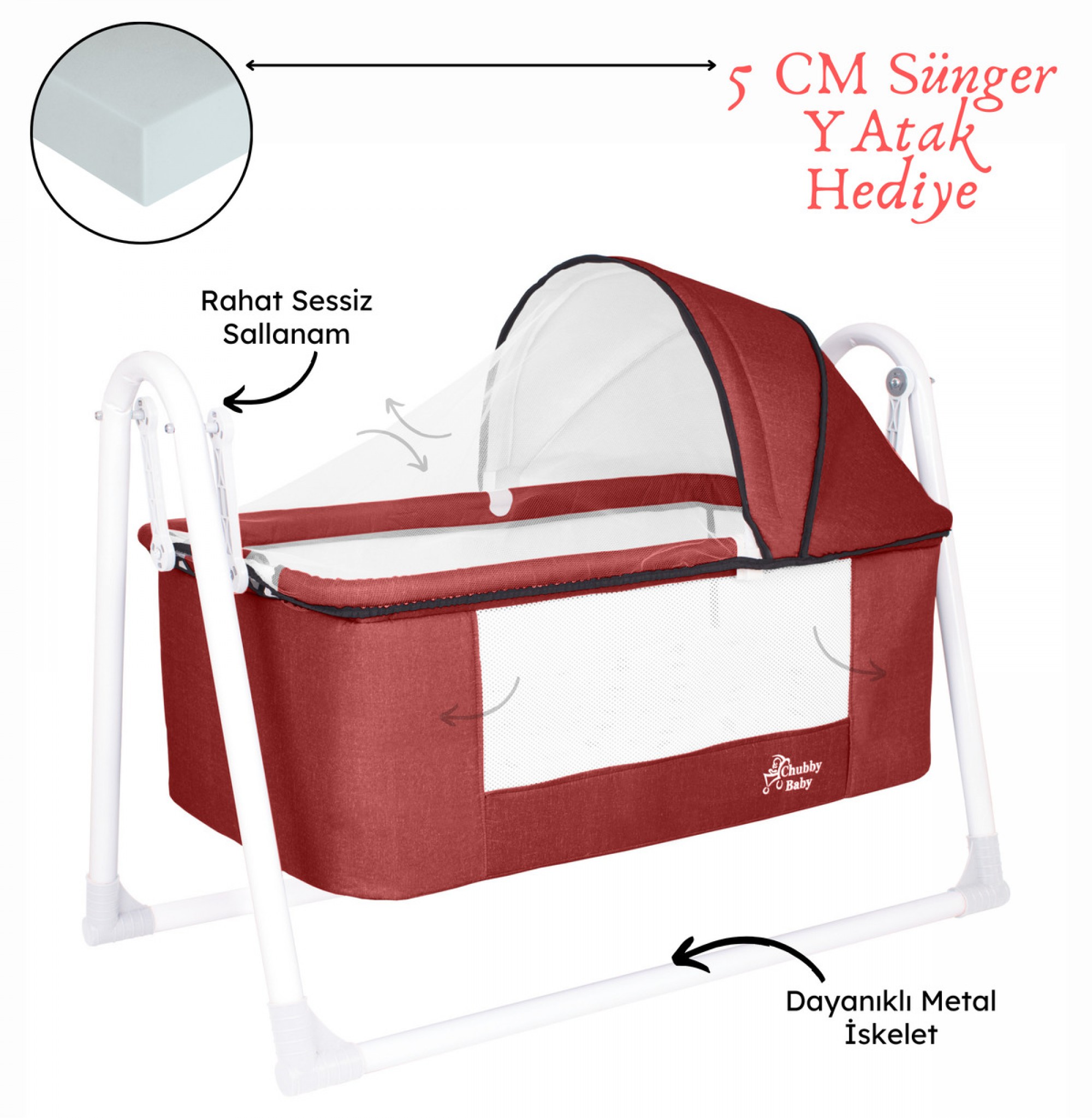 First Class Portatif Sepet Beşik Silinebilir Kumaş 5 CM SÜNGER YATAK