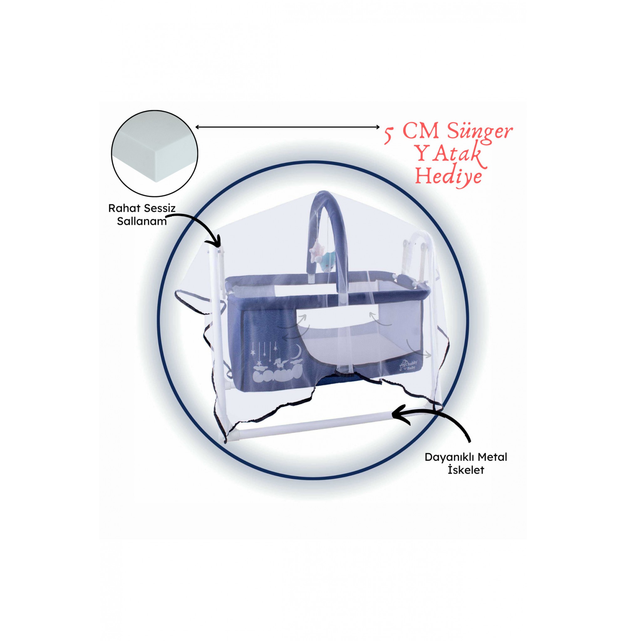 Candy Sepet Beşik Anne Yanı Portatif Beşik 5 CM Sünger YATAK