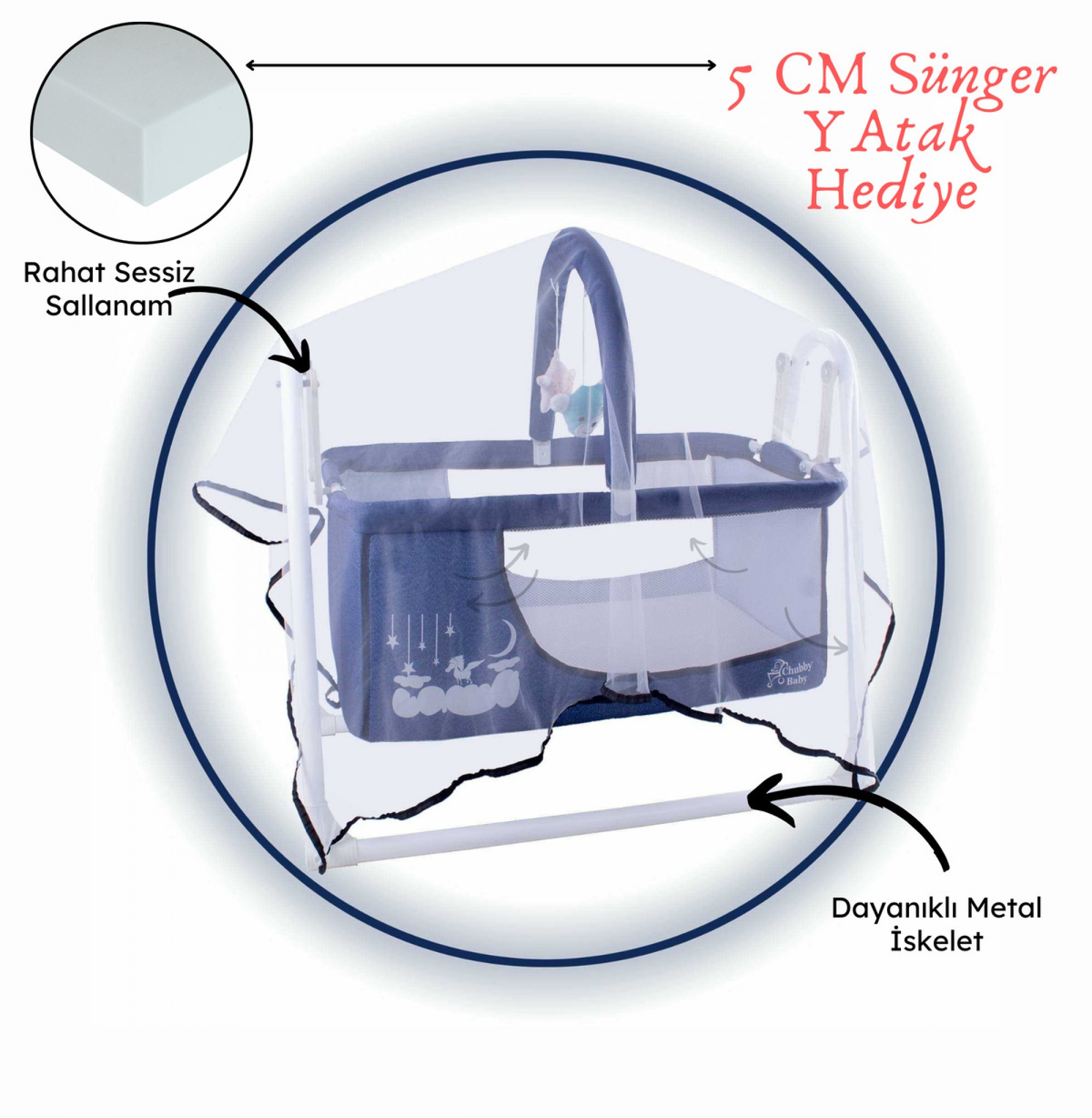 Candy Sepet Beşik Anne Yanı Portatif Beşik 5 CM Sünger YATAK
