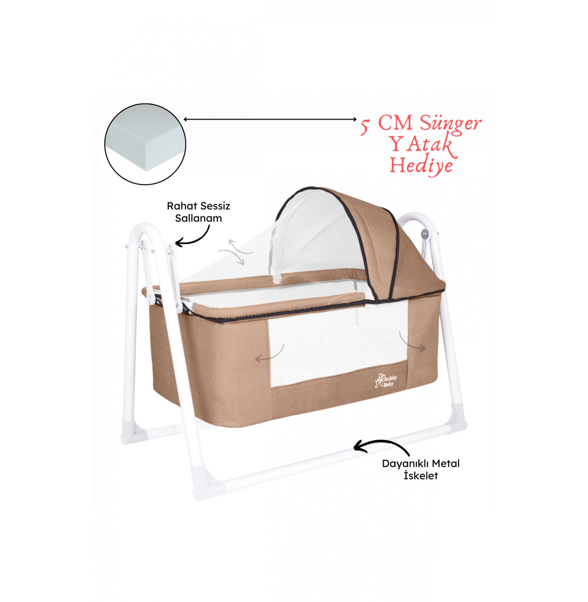 First Class Portatif Sepet Beşik Silinebilir Kumaş 5 CM SÜNGER YATAK