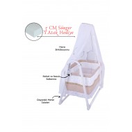 Lüks Sallanır Tüllü Portatif Sepet Beşik Kırmızı 5 CM SÜNGER YATAK