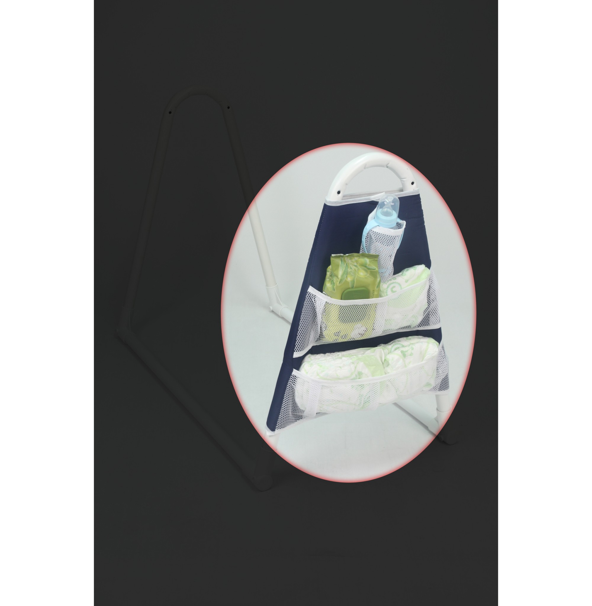 Beşik Yanı Organizer Fileli Cepli Kumaş Biberon, Bez, Zıbın Organizeri