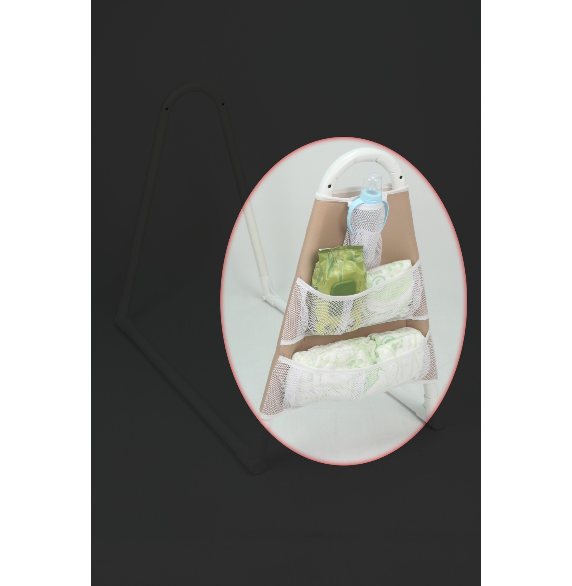 Beşik Yanı Organizer Fileli Cepli Kumaş Biberon, Bez, Zıbın Organizeri