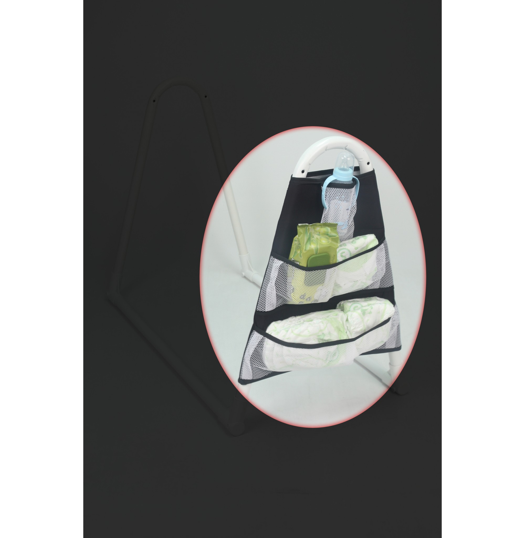 Beşik Yanı Organizer Fileli Cepli Kumaş Biberon, Bez, Zıbın Organizeri