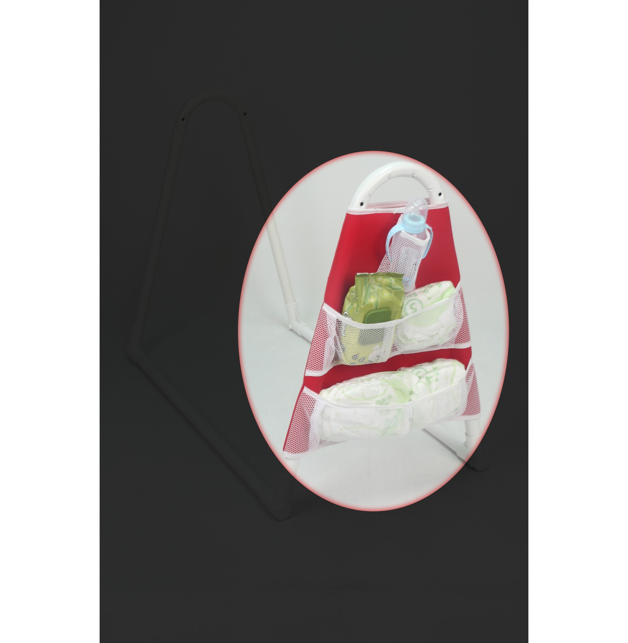 Beşik Yanı Organizer Fileli Cepli Kumaş Biberon, Bez, Zıbın Organizeri