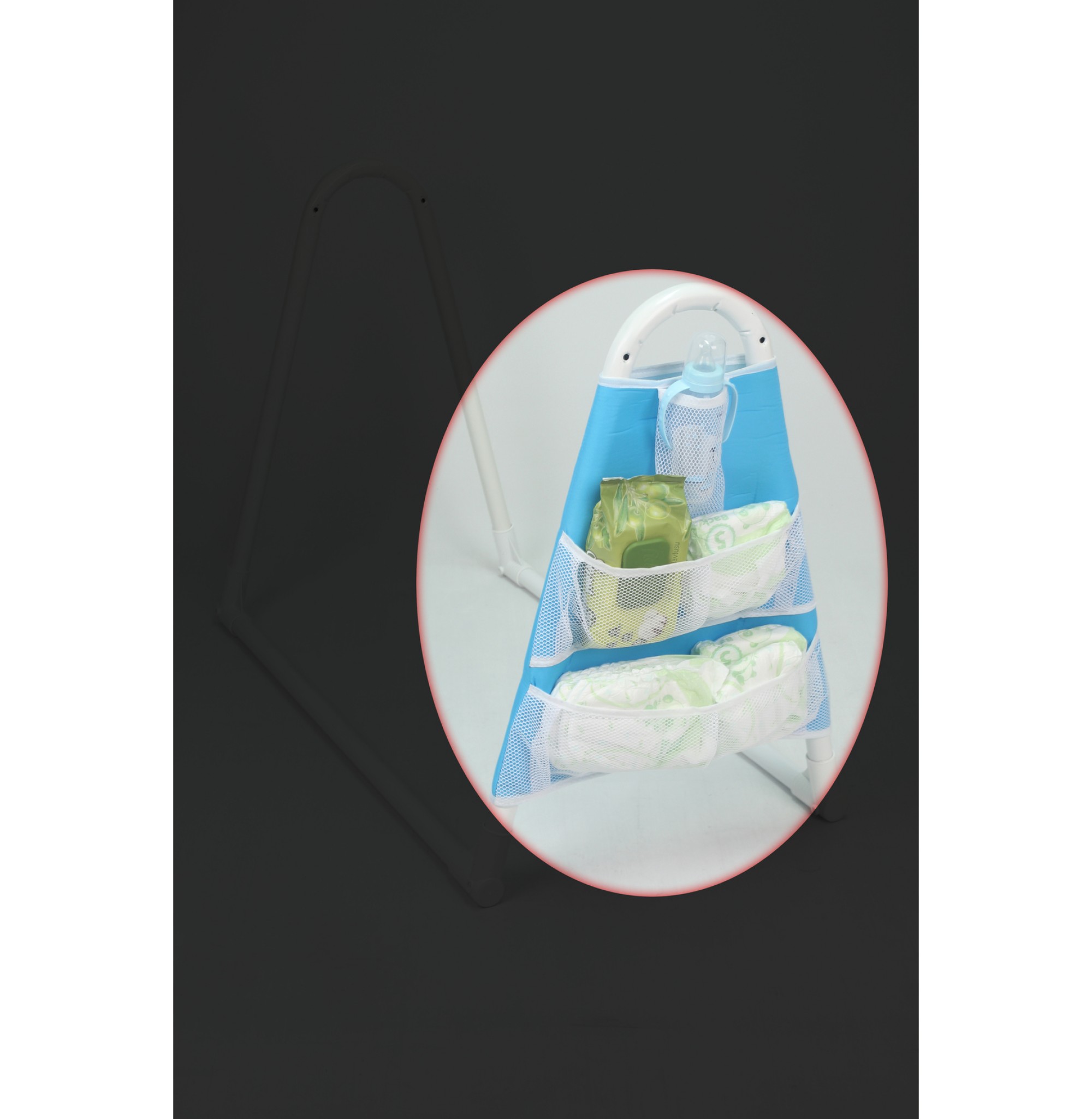 Beşik Yanı Organizer Fileli Cepli Kumaş Biberon, Bez, Zıbın Organizeri