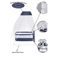 İsme Özel Sallanır Beşik 5 cm Sünger Yataklı Organizerli Tüllü Cibinlikli Bebek Beşiği