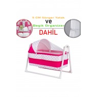 Lüks Sallanır Tenteli Beşik + Organizer + 5 CM Sünger Yatak