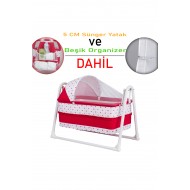 Lüks Sallanır Tenteli Beşik + Organizer + 5 CM Sünger Yatak