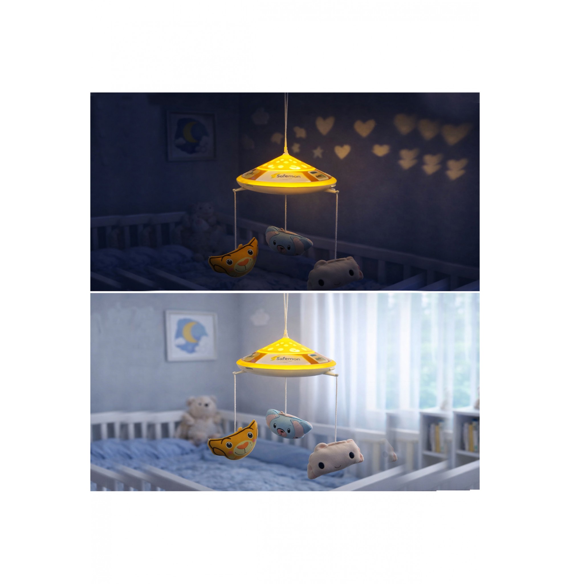 Bebek Gece Lambası – Yıldız ve Kalp Yansıtmalı, Asılabilir Uyku Lambası