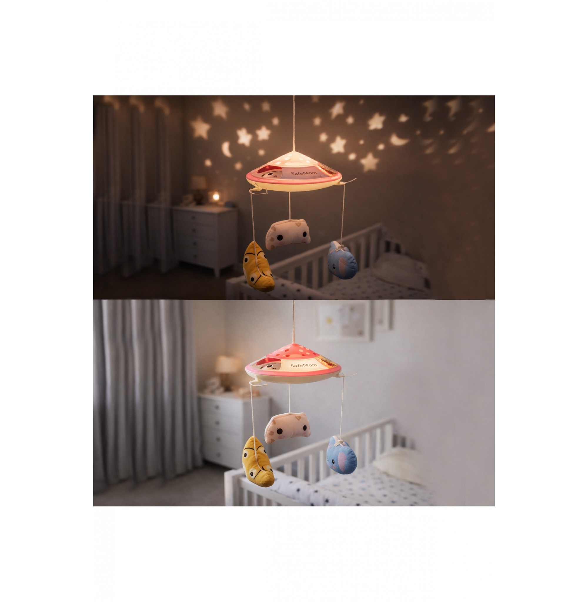 Bebek Gece Lambası – Yıldız ve Kalp Yansıtmalı, Asılabilir Uyku Lambası