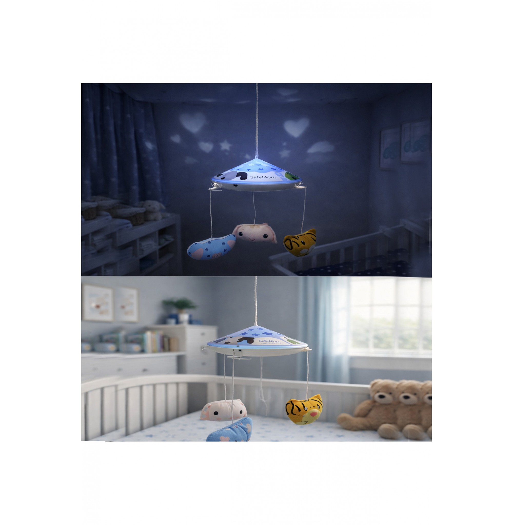 Bebek Gece Lambası – Yıldız ve Kalp Yansıtmalı, Asılabilir Uyku Lambası