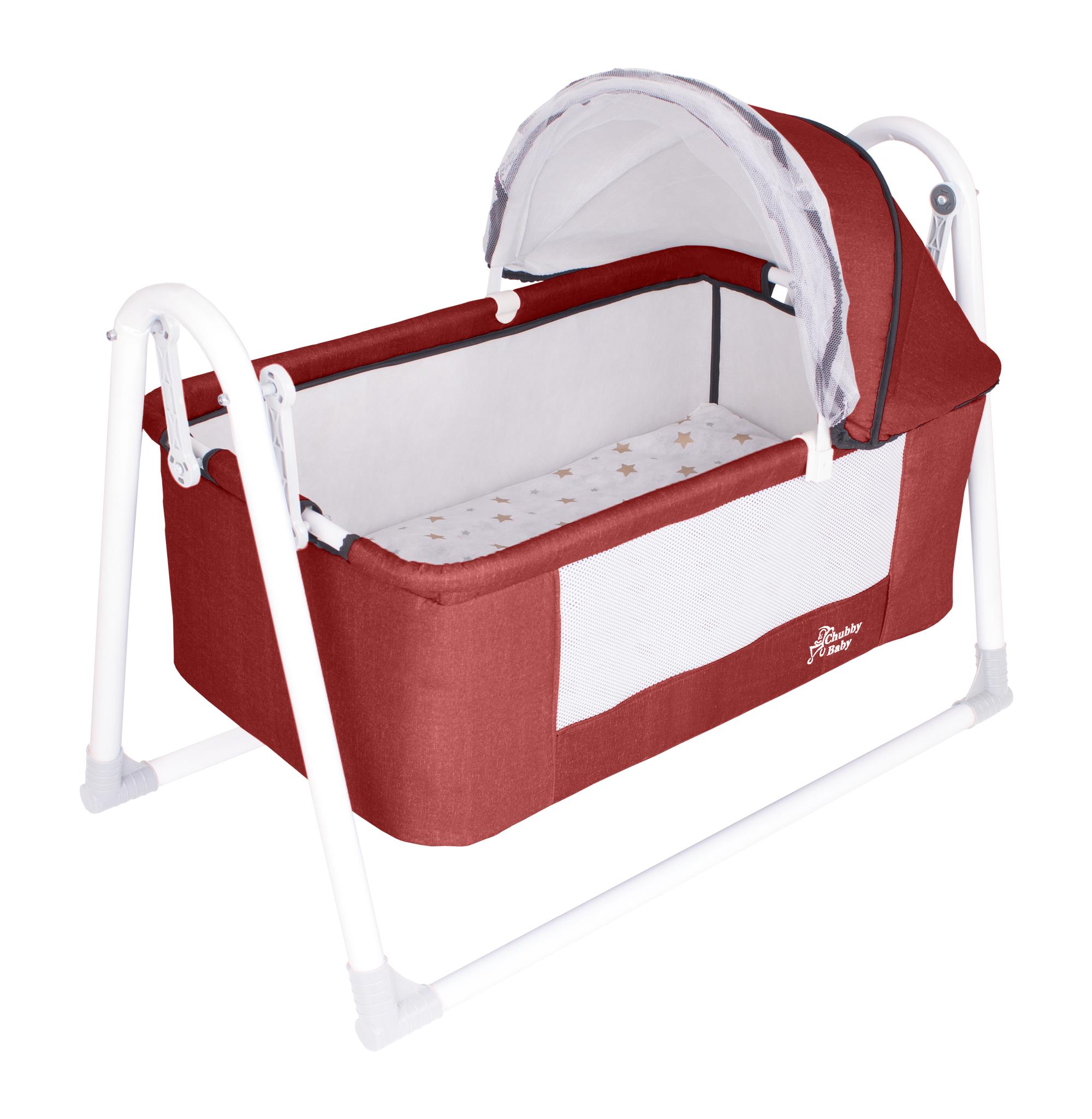 Chubby Baby First Class Portatif-Keten Tenteli Sepet Beşik Silinebilir Kumaş Kırmızı