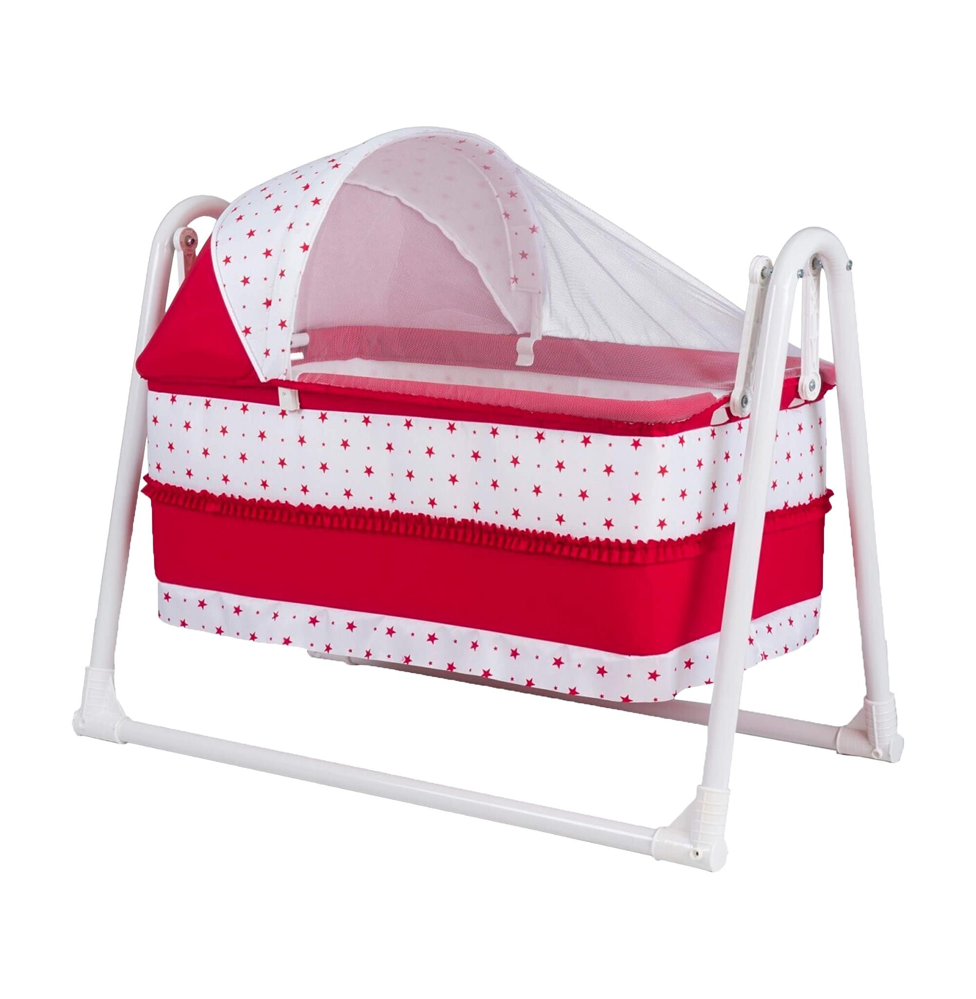 Chubby Baby Luxury Swinging Portable Basket with Awning Red