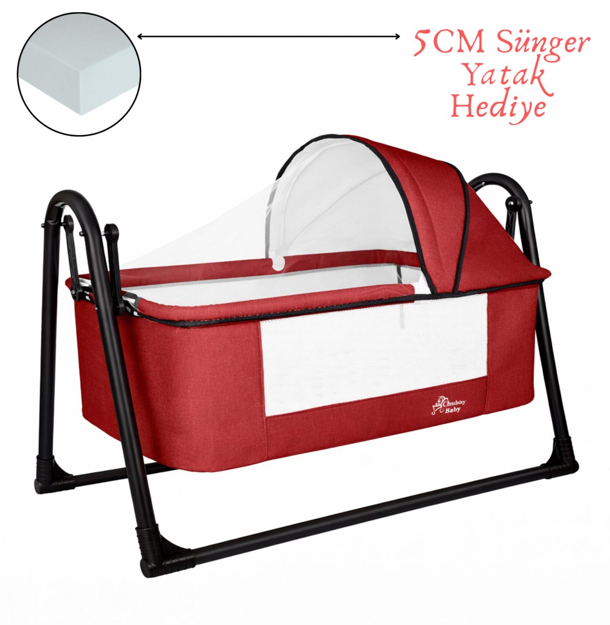 Chubby Baby FirstClass Sallanır Sepet Beşik Sineklikli ve Sünger Yataklı Chubby Baby FirstClass Sallanır Sepet Beşik Sineklikli ve Sünger Yataklı