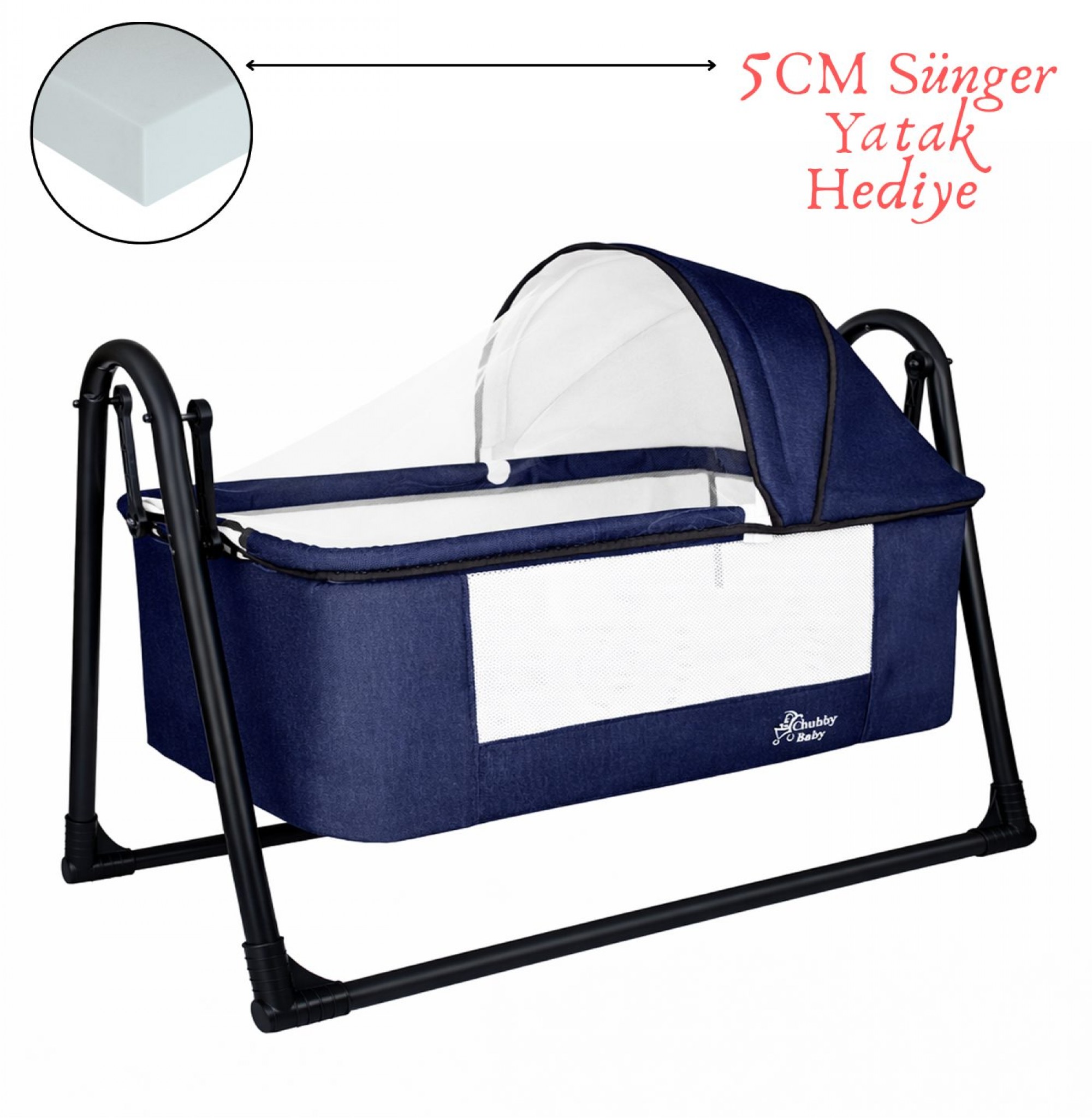 Chubby Baby FirstClass Sallanır Sepet Beşik Sineklikli ve Sünger Yataklı Chubby Baby FirstClass Sallanır Sepet Beşik Sineklikli ve Sünger Yataklı