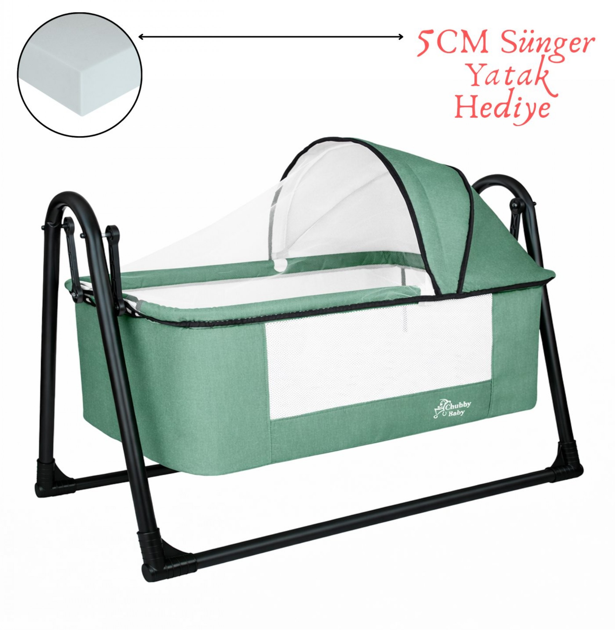 Chubby Baby FirstClass Sallanır Sepet Beşik Sineklikli ve Sünger Yataklı Chubby Baby FirstClass Sallanır Sepet Beşik Sineklikli ve Sünger Yataklı