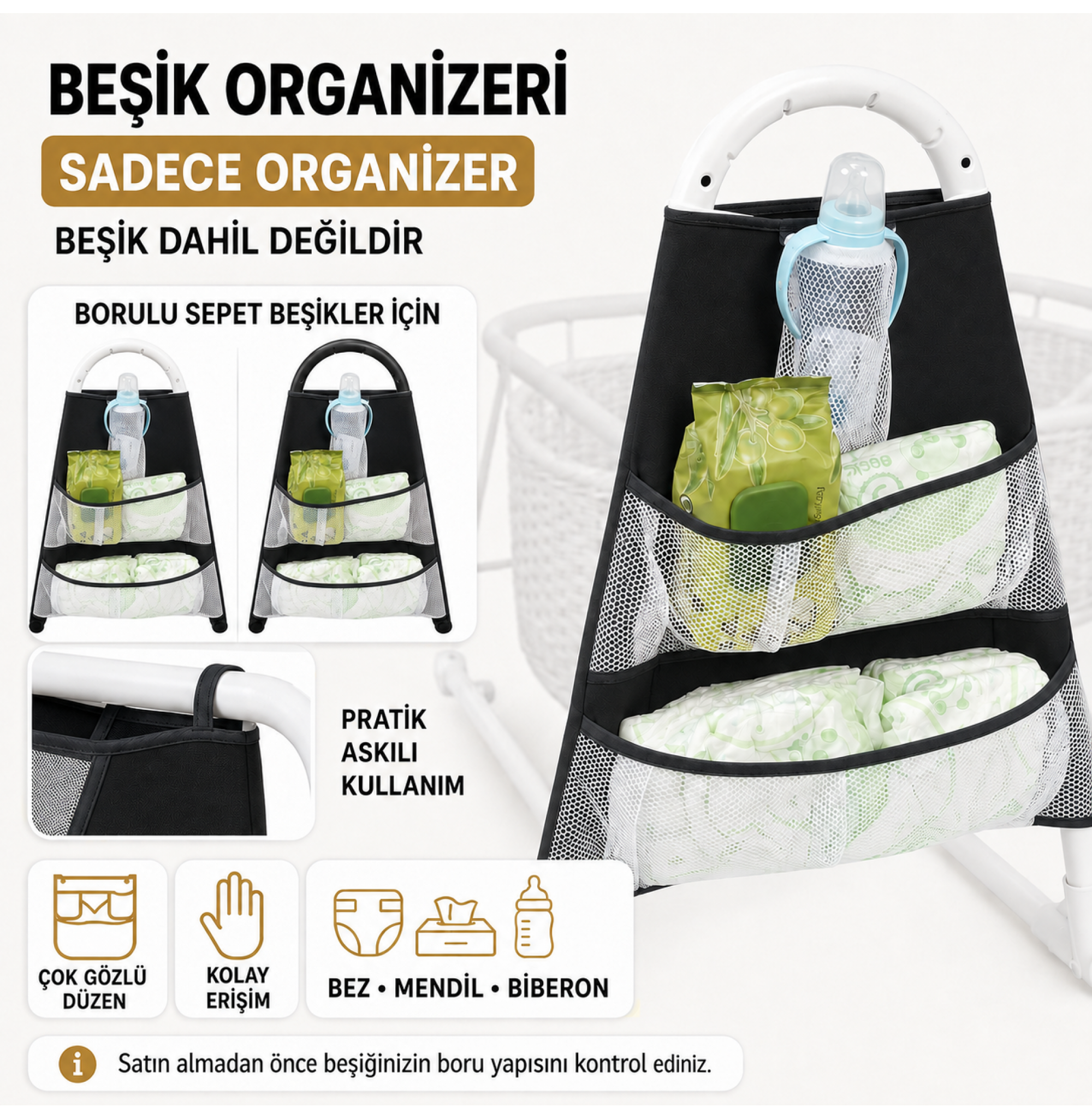 Chubby Baby Beşik Organizeri Askılı Çok Gözlü Bebek Bakım Düzenleyici
