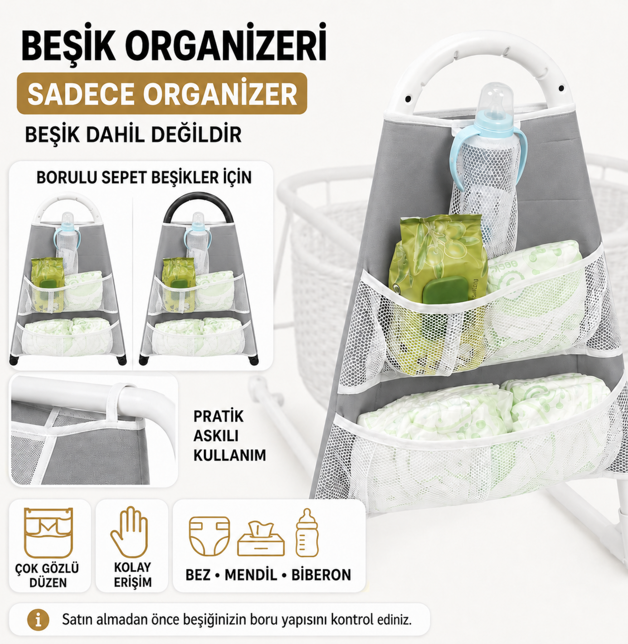 Chubby Baby Beşik Organizeri Askılı Çok Gözlü Bebek Bakım Düzenleyici