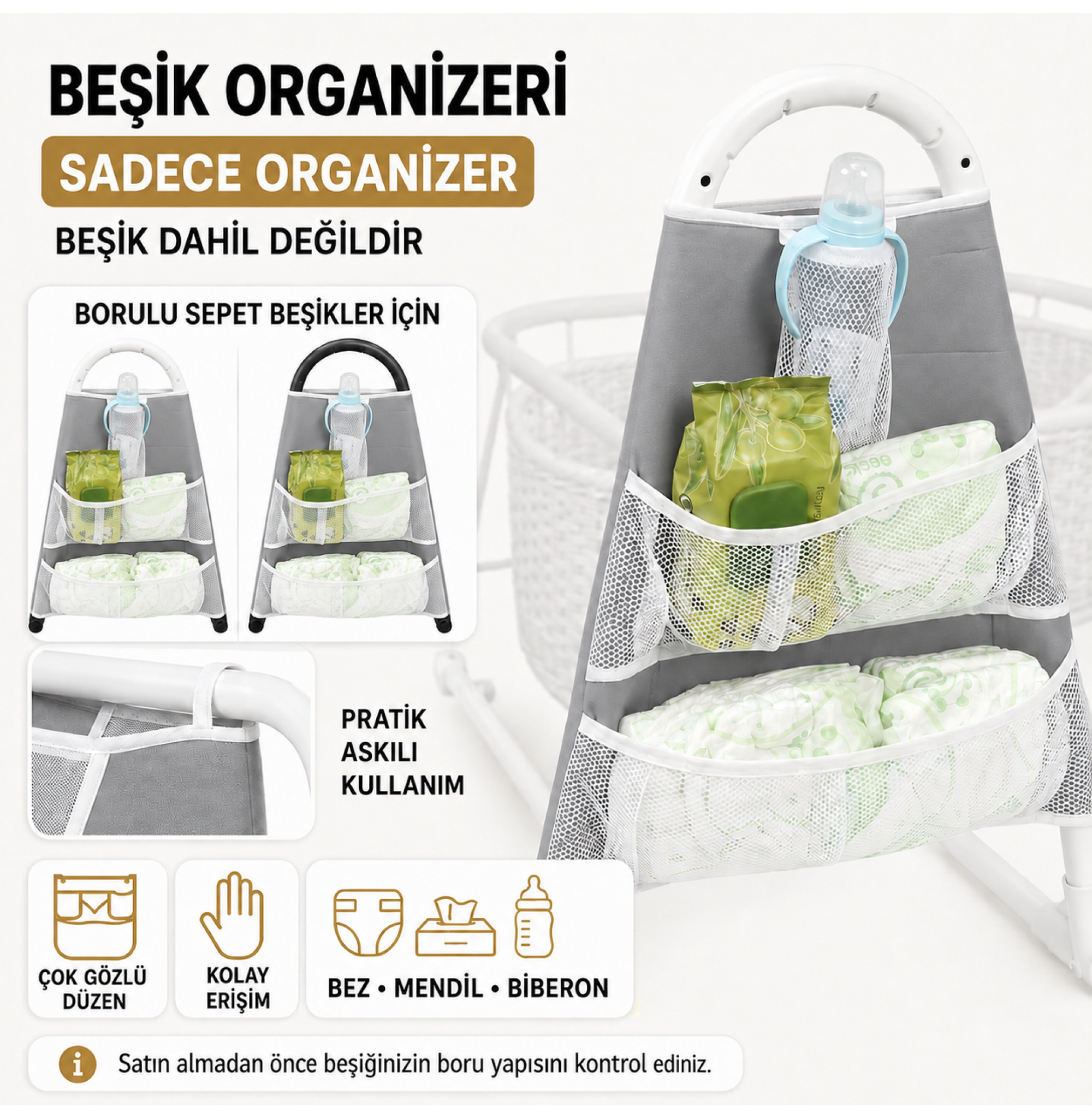 Chubby Baby Beşik Organizeri Askılı Çok Gözlü Bebek Bakım Düzenleyici