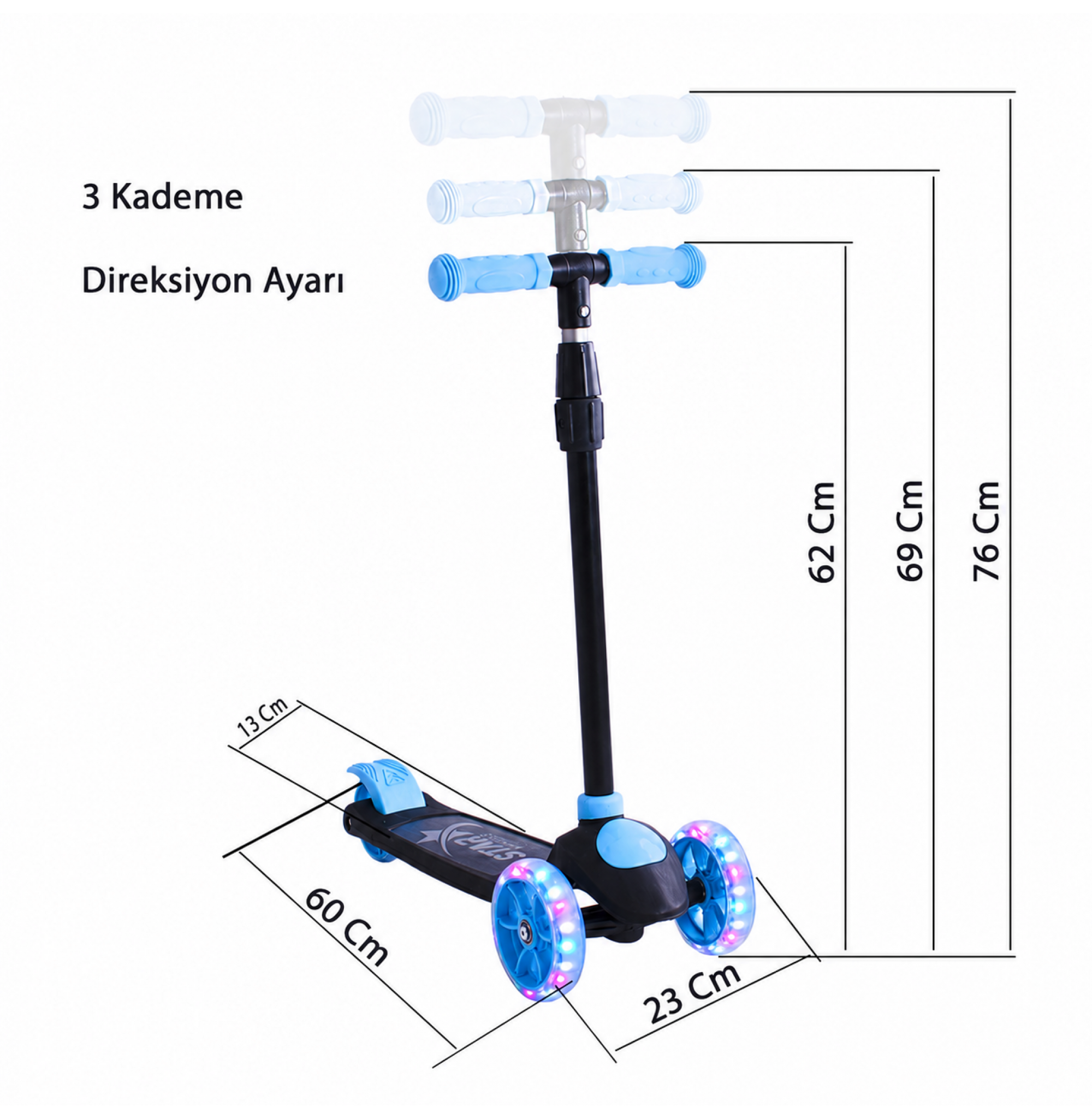 Chubby Baby Işıklı Çocuk Scooter Ayarlanabilir Direksiyonlu Arka Frenli