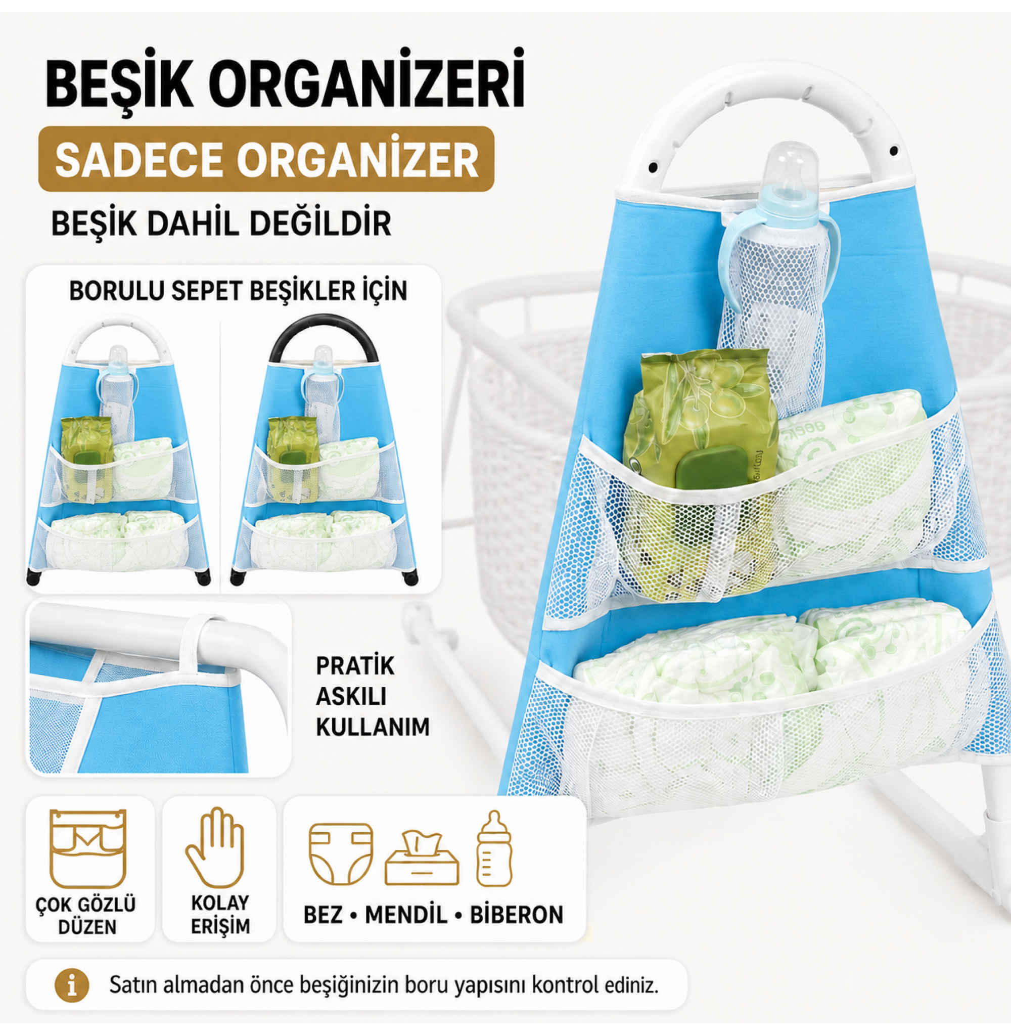 Chubby Baby Beşik Organizeri Askılı Çok Gözlü Bebek Bakım Düzenleyici